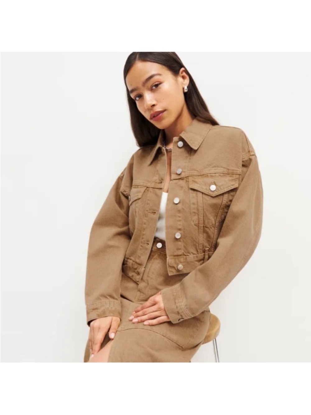 Reformation Jori Cropped Denim Jacket - Tan (Women’s Small)